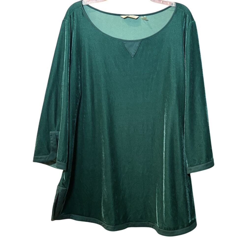 Soft Surroundings Green Velour Top 3/4 Sleeves Size 2X